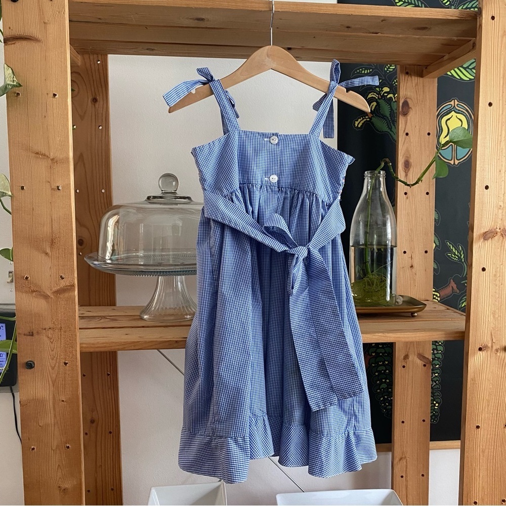Anavini Blue White Gingham Plaid Smocked Tie Shoulder Dress 2t - Picture 3 of 12